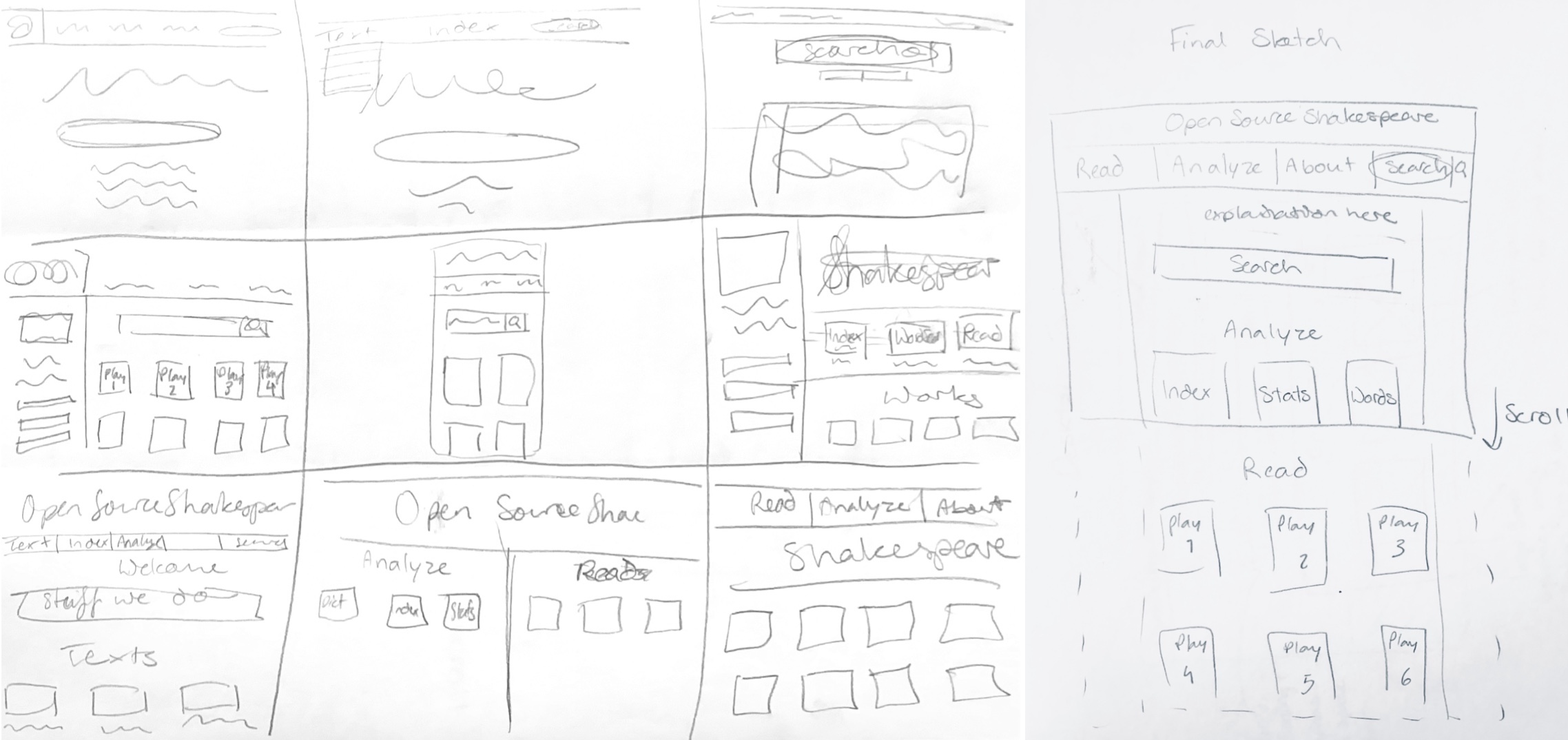 9 Rough sketches for interface and finalized sketch 